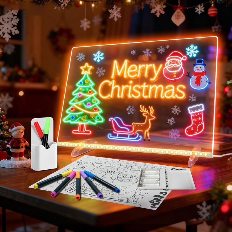EKSPRINT LED Note Board with Colors-Light Up Acrylic Dry Erase Board with 6 Modes & 8 Colors,13.7"X10" Include 7 Markers, Hanging Chain, Battery Case, Led Writing Board with Battery Pack for Home/Office/Decor - Image 1